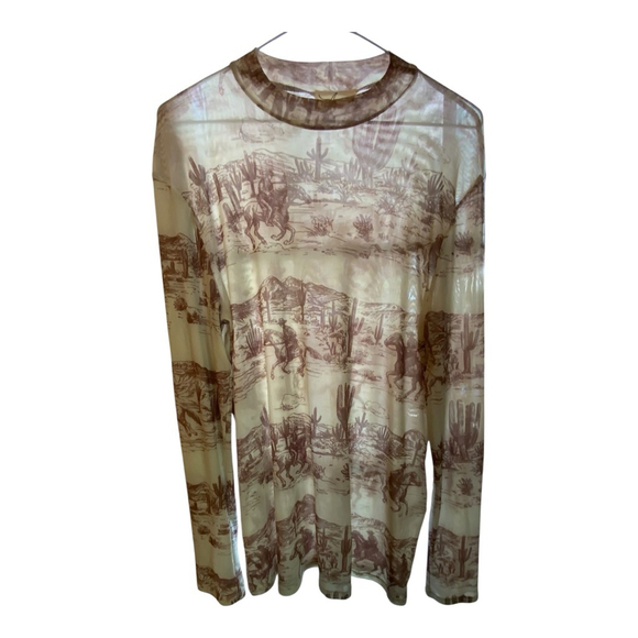 Avery Apparel Company Tops - Avery Apparel Company Western Print Long Sleeve Mesh Tee Medium